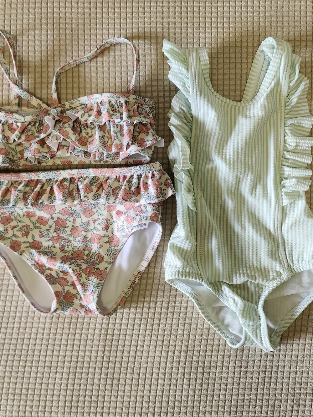 Baby Floral Ruffle Bikini & Mint Stripe Ruffle One-Piece Swimsuit Set 12m 18-24m